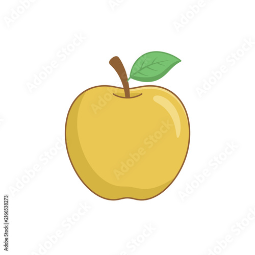 Back to School Yellow apple vector illustration, fresh golden fruit with green leaf, simple cartoon apple icon for food branding and education isolated on White Background Vactor EPS