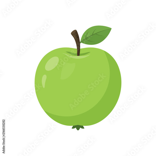 Green apple vector illustration featuring a fresh fruit isolated on white.