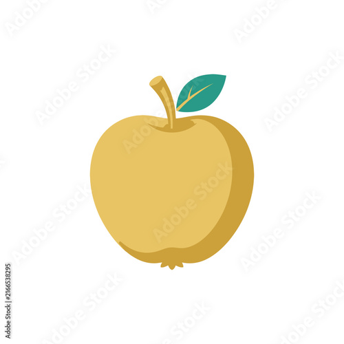 Golden apple illustration isolated on a white background with a leaf.