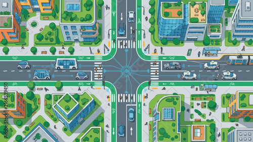 Smart City Intersection: Autonomous Vehicles, Green Buildings, Public Transport, Sustainable Urban Future