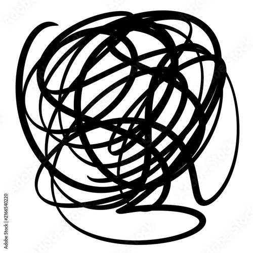 Cuadro en lienzo Abstract black ink scribble doodle on white background, chaotic hand drawn line art design
