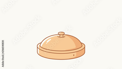 Steaming golden domed food cover with soft vapor, minimalist vector illustration on white background