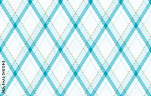 Bild auf Leinwand Seamless diagonal plaid pattern featuring elegant teal and soft cream lines on a crisp white background