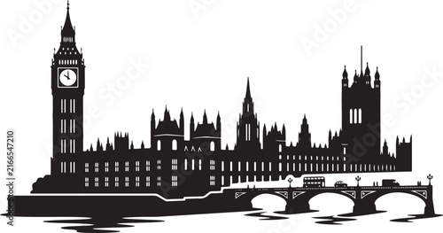 Silhouette illustration of Big Ben and Parliament building