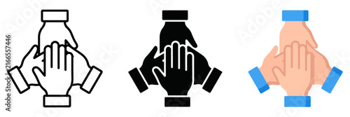 Foto Teamwork hands icon set, unity and collaboration symbols, group partnership vect