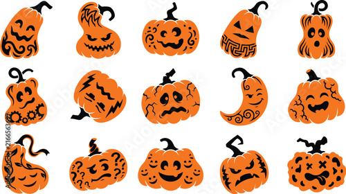 A festive collection of hand drawn pumpkin illustrations for a creative halloween special design project