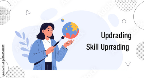 Woman Upgrading Skills by Painting Earth, symbolizing global development, education, and career growth