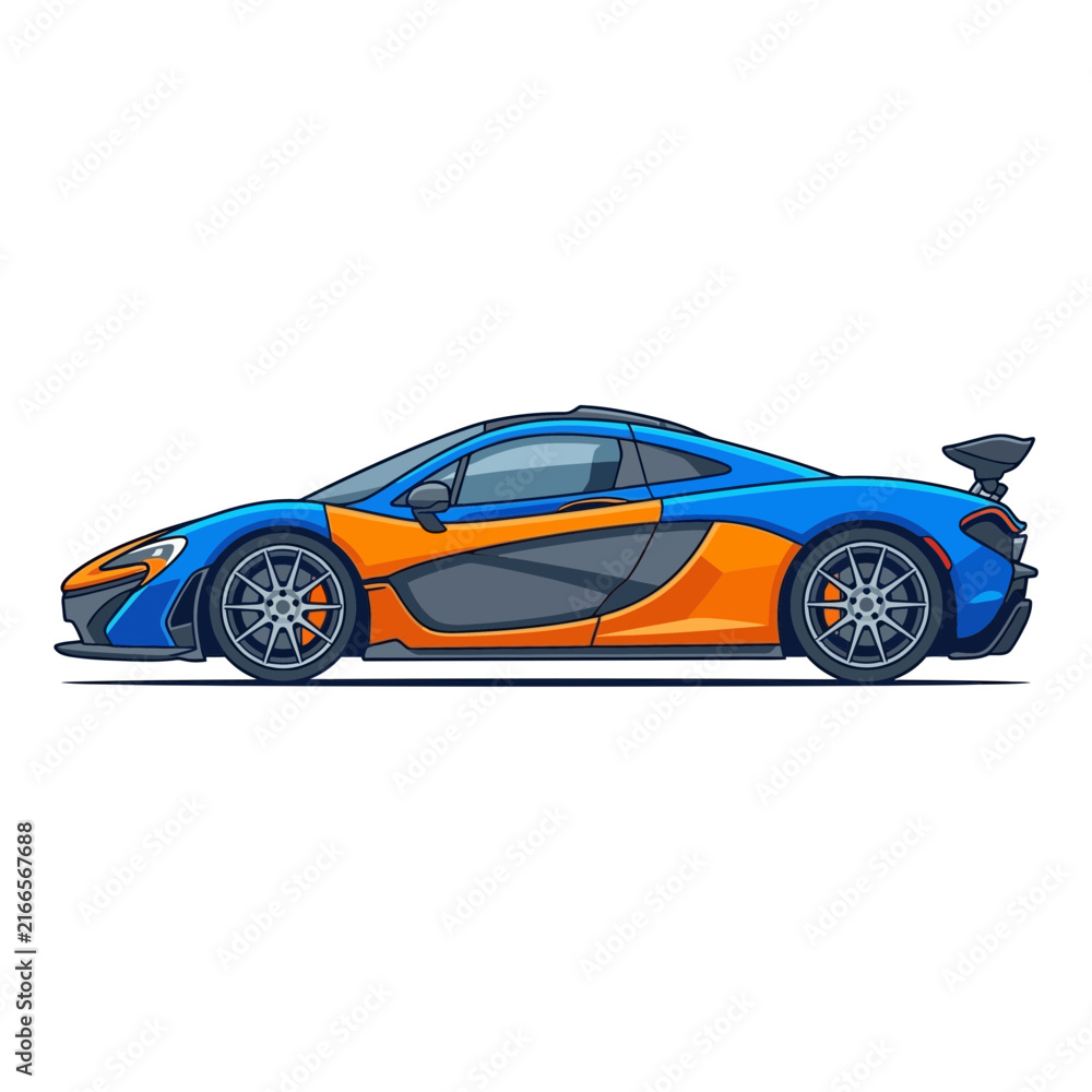 Fototapeta premium Sleek Blue and Orange Sports Car Vector Illustration - Modern Automotive Design