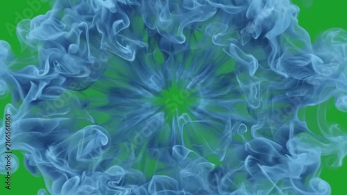 Swirling blue ink cloud blossoming like a flower shape green screen video. liquid fluid bloom blossom 4K video overlay