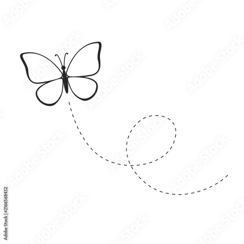 Flying butterfly outline with dotted flight path