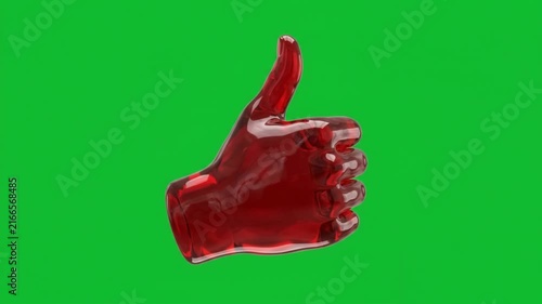 Glossy red glass thumbs up hand gesture symbol green screen video. thumb approval positive success video overlay