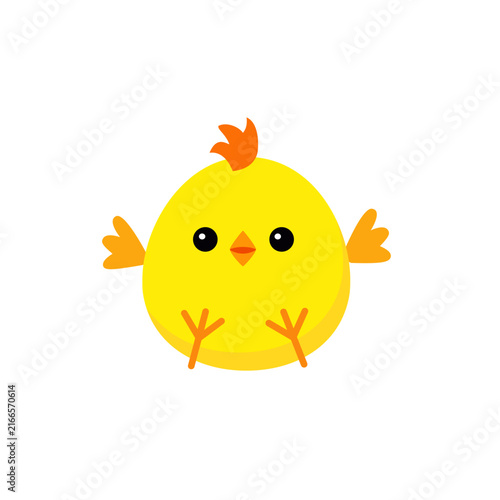 Adorable yellow chicken baby in flat style