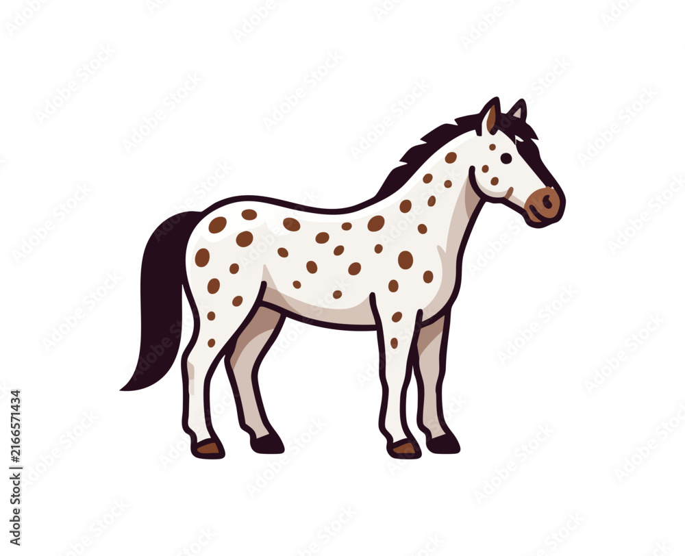 Fototapeta premium Spotted horse standing calmly white background clean vector illustration