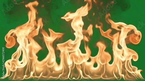 Real orange and yellow flame fire burning continuously on green screen video. burn heat hot blaze inferno video overlay