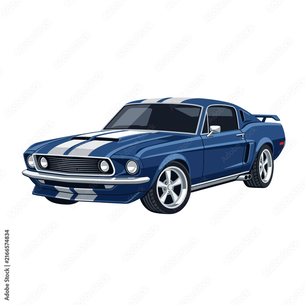 Fototapeta premium Classic Blue Mustang Car, Vintage Sports Vehicle, Isolated Transparent Background