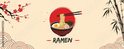 Minimal Ramen Bowl with Flowing Organic Line Pattern