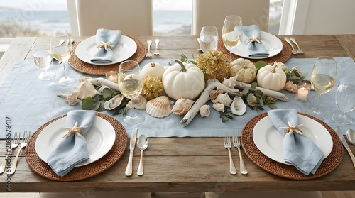 Obraz w ramie Coastal autumn dining table setting