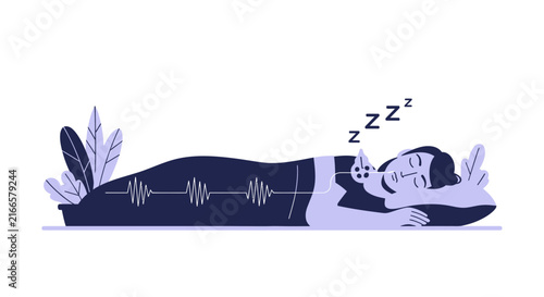 Man Sleeping with Snoring and Sleep Apnea Monitoring Device Illustration