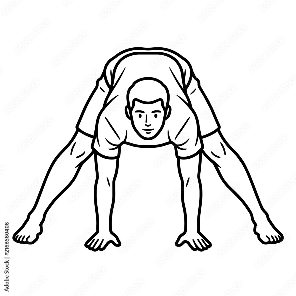 Fototapeta premium Man performing wide legged forward bend yoga pose line art