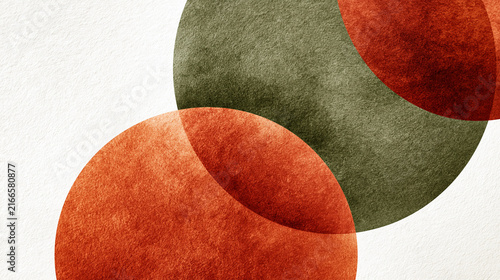 Minimalist Watercolor Abstract Art with Overlapping Orange and Olive Green Circles
