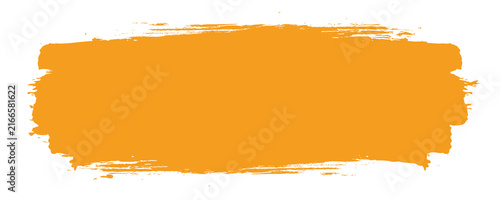 Obraz na płótnie Bright orange paint brush stroke design element, textured texture banner backdrop isolated on white background