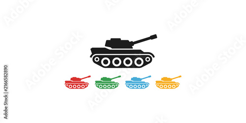 Fotografía Five tank icons in various colors and black, representing military and warfare themes on transparent background
