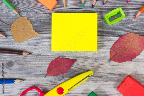 School accessories for learning. Back to school. Development of creativity and kids motor skills