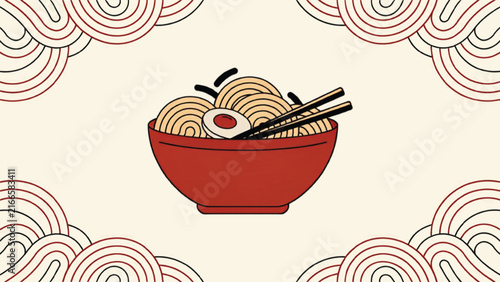 Minimal Ramen Bowl with Abstract Wave Pattern ..Japanese ramen noodle vector illustration
