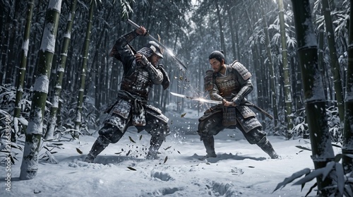 Obraz w ramie A battle between two samurai