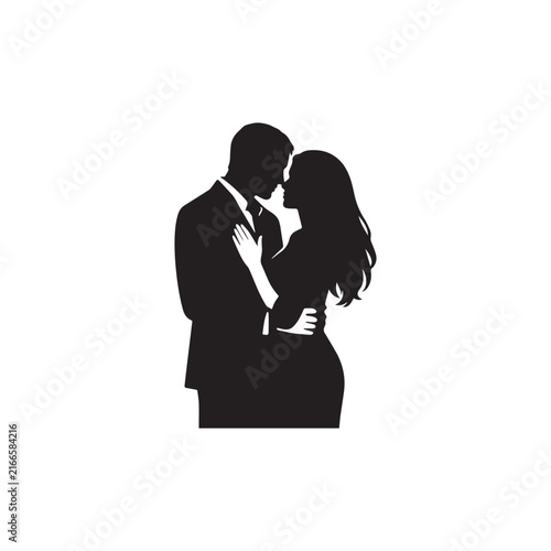 Romantic Couple Embracing and Kissing Silhouette Vector Illustration