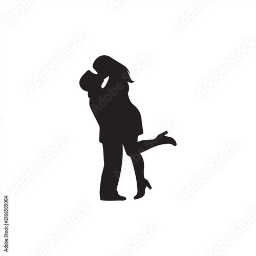 Romantic Couple Embracing and Dancing Silhouette Vector Illustration