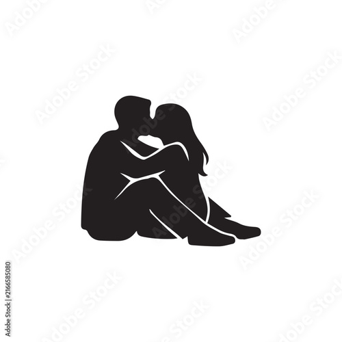 Romantic Couple Sitting Together Silhouette Vector Illustration