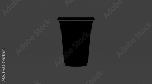 Black silhouette of a plastic cup on gray background.