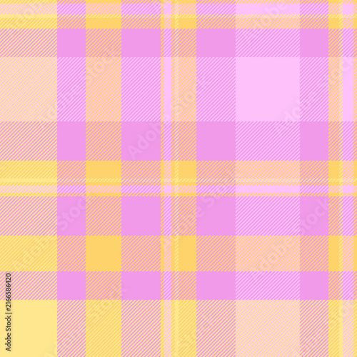 Traditional tartan plaid styling combines a structured check grid with a woven fabric finish. Magenta and light tones shape a seamless textile design with classic fabric heritage for fabric prints.