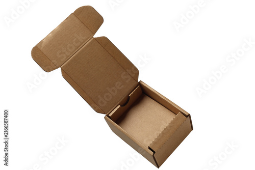 Open Empty Brown Cardboard Packaging Box Isolated on White Background Top View