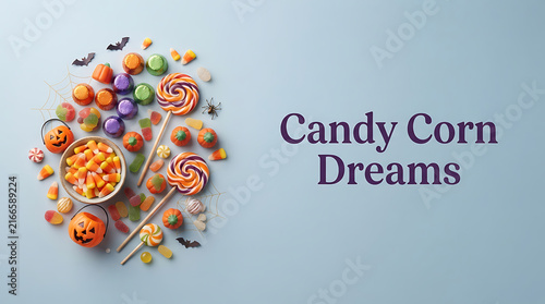 Colorful candy corn shapes with dreamy swirls forming a vibrant abstract design