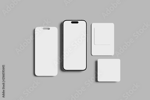 Minimalist Smartphone and Blank Cards Mockup on Gray Background