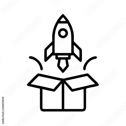 Rocket launch from box icon for product release startup concept art.