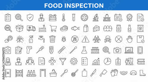 Food inspection icons set for quality control and safety.