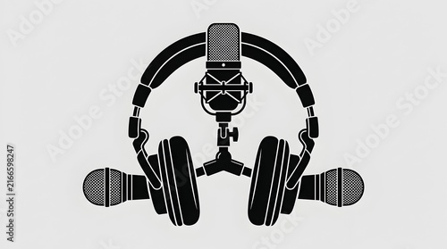 Professional Studio Headphones and Condenser Microphone Audio Equipment Illustration