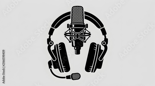 Professional Studio Headphones and Condenser Microphone Audio Equipment Illustration