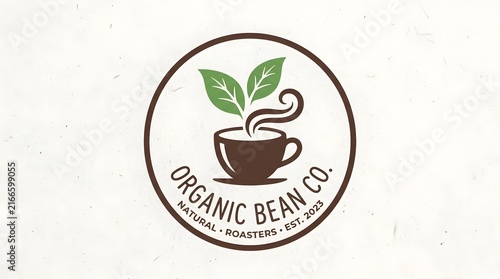 Circular Organic Bean Company Logo with Coffee Bean, Green Leaves, and Botanical Branding