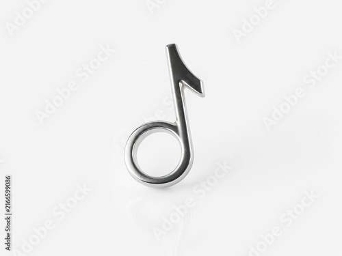 Metallic music note symbol on clean white background