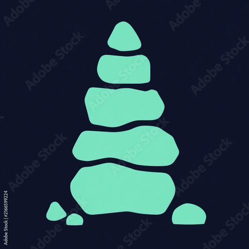 Minimal Rock Cairn Pictogram in Mint Green on Dark Navy Background
