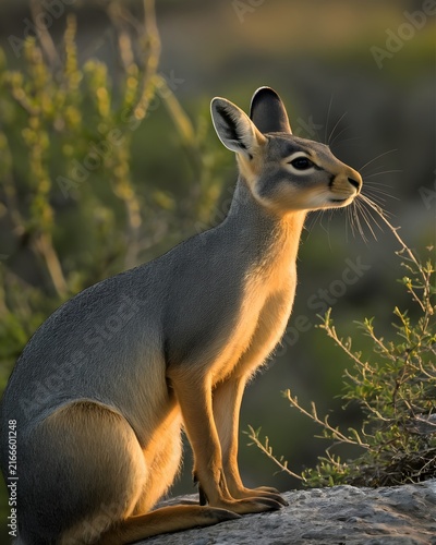 A bog toned patagonian mara rabbit genetic hybrid fantasy animal, fictional species,  in an enchanted dusk ravine