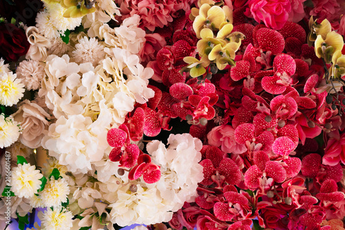 Canvastavla Artificial Flower Wall with Orchids, Roses and Hydrangeas