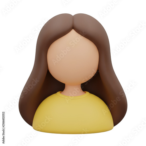 3d avatar of a young woman with long brown hair wearing a yellow shirt for a profile picture icon design