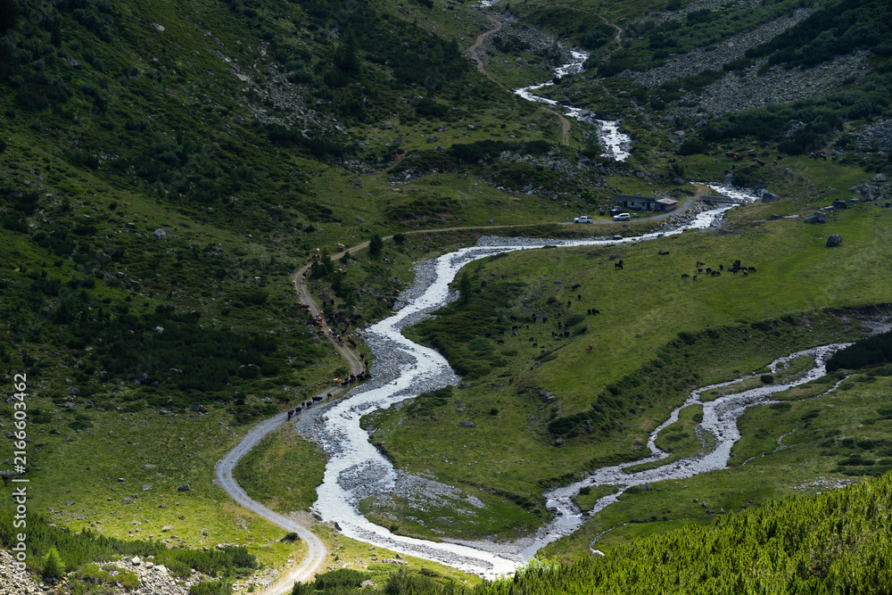 Fototapeta premium Breathtaking panorama of morning wild nature high in mountains