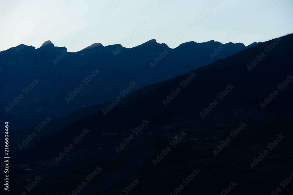 Fototapeta premium alpine landscape panorama in the evening, mountain