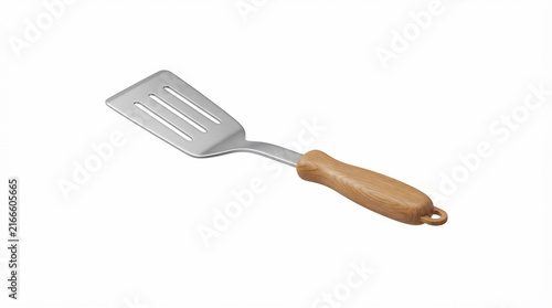 Slotted Stainless Steel Cooking Spatula with Ergonomic Wooden Handle for Kitchen Food Preparation and Professional Culinary Utensils